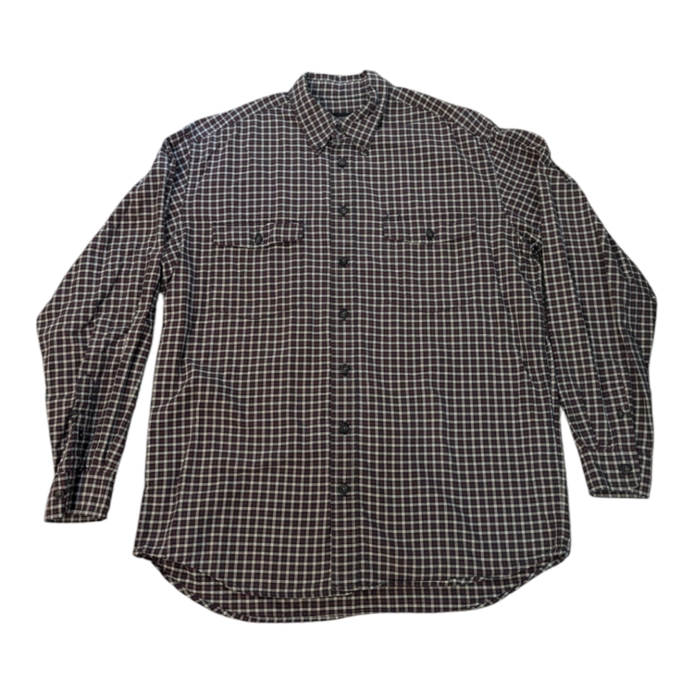 Eddie Bauer Black Red Plaid Cotton Long Sleeve Button Down Collar Shirt Men's LT